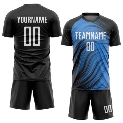 Light Blue Black White Custom Soccer Jersey Sublimation Uniform Style 4124 Custom Light Blue White-Black Sublimation Soccer