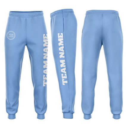 Light Blue White Fleece Joggers for Men and Women - Custom Comfortable Sweatpants Custom Light Blue White Fleece Jogger Sweatpants