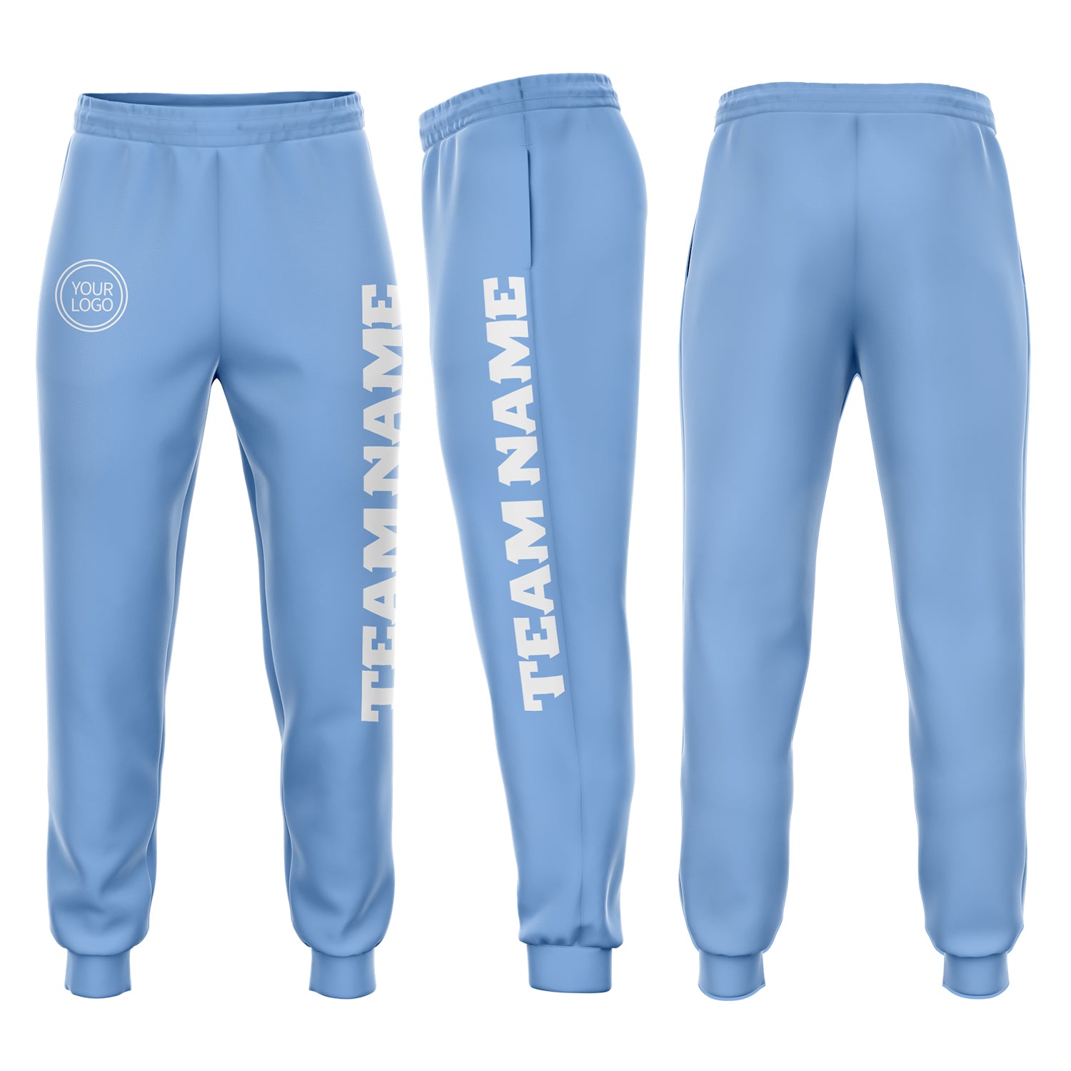 Light Blue White Fleece Joggers for Men and Women - Custom Comfortable Sweatpants Custom Light Blue White Fleece Jogger Sweatpants