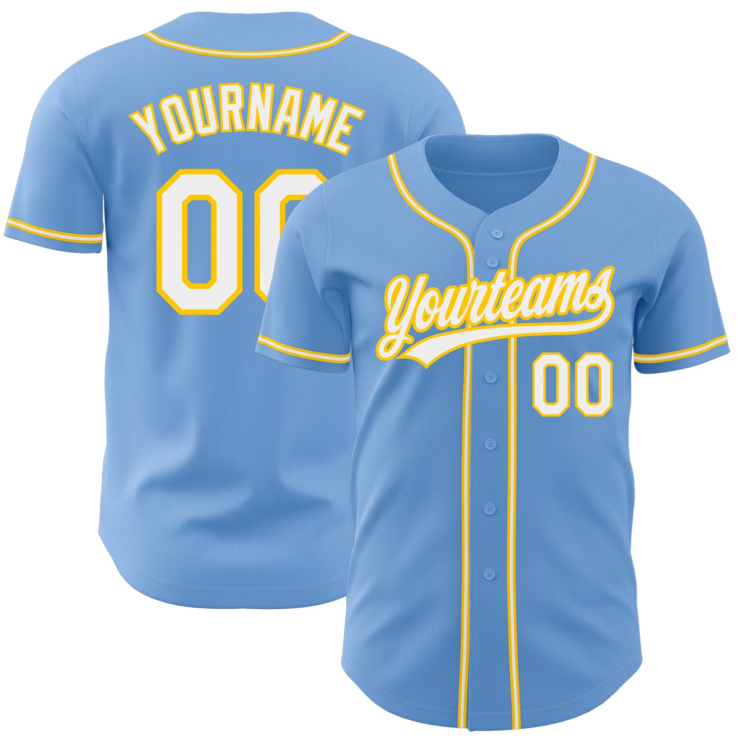 Light Blue White-Gold Custom Baseball Jersey - Authentic Athletic Wear Custom Light Blue White-Gold Authentic Baseball Jersey
