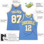 Light Blue White-Gold Authentic Throwback Basketball Jersey - Custom Design Custom Light Blue White-Gold Authentic Throwback