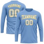 Light Blue White Gold Long Sleeve Performance T-Shirt Custom Design Custom Light Blue White-Gold Long Sleeve Performance