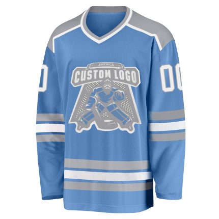 Light Blue White Gray Custom Hockey Jersey - Personalized Sports Apparel Custom Light Blue White-Gray Hockey Jersey