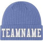 Light Blue White Gray Stitched Knit Hat Custom Cuffed Beanie Custom Light Blue White-Gray Stitched Cuffed Knit Hat