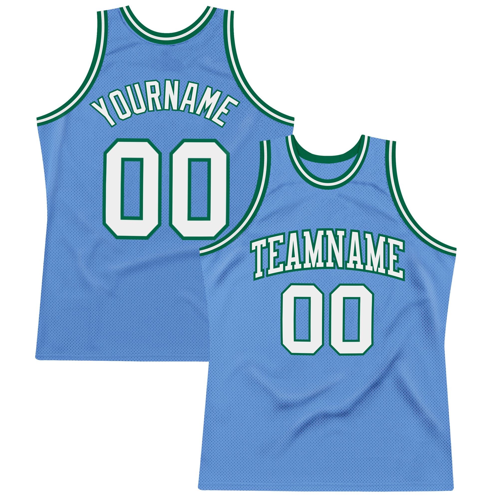 Light Blue White Kelly Green Authentic Basketball Jersey - Custom Throwback Style Custom Light Blue White-Kelly Green Authentic