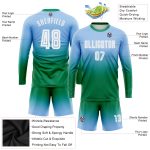 Light Blue White Kelly Green Soccer Jersey Long Sleeve Fade Fashion Sublimation Uniform Custom Light Blue White-Kelly Green