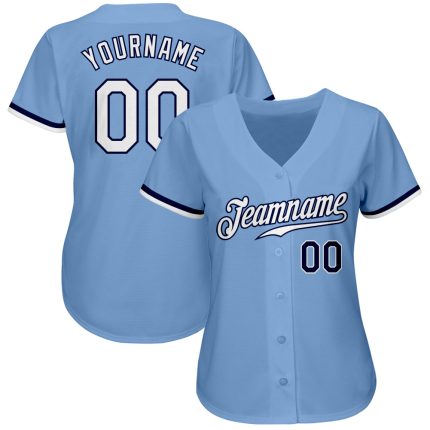 Light Blue White-Navy Authentic Baseball Jersey - Custom Style 8411 Custom Light Blue White-Navy Authentic Baseball Jersey