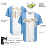 Authentic 3D Argentinian Flag Baseball Jersey in Light Blue, White & Old Gold - Custom Design Custom Light Blue White-Old