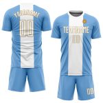 Light Blue White Gold Argentinian Flag Soccer Jersey - Custom Sublimation Uniform Custom Light Blue White-Old Gold Sublimation