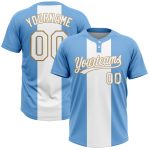 Custom Light Blue White Old Gold Unisex Softball Jersey - Two-Button Design Custom Light Blue White-Old Gold Two-Button Unisex