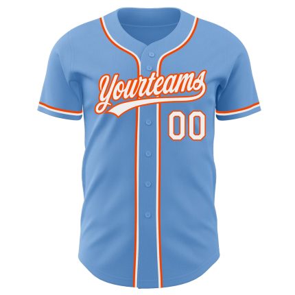 Light Blue White-Orange Custom Baseball Jersey - Authentic Team Gear Custom Light Blue White-Orange Authentic Baseball Jersey