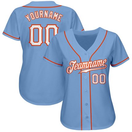 Light Blue White Orange Custom Authentic Baseball Jersey - Style 9244 Custom Light Blue White-Orange Authentic Baseball Jersey