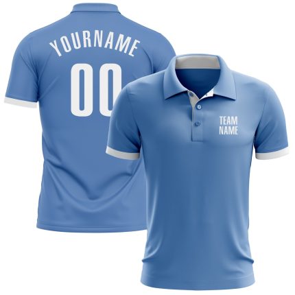 Light Blue White Performance Golf Polo Shirt - Custom Design, Perfect for Comfort and Style Custom Light Blue White Performance