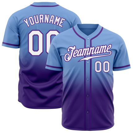 Light Blue White Purple Fade Custom Fashion Baseball Jersey Custom Light Blue White-Purple Authentic Fade Fashion Baseball