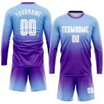 Custom Light Blue White Purple Soccer Jersey Long Sleeve Fade Fashion Uniform Custom Light Blue White-Purple Sublimation