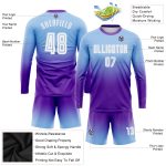 Custom Light Blue White Purple Soccer Jersey Long Sleeve Fade Fashion Uniform Custom Light Blue White-Purple Sublimation