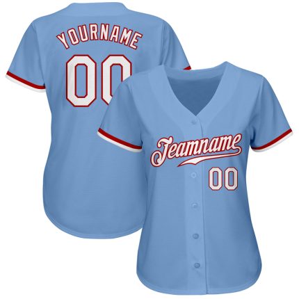 Light Blue White Red Custom Authentic Baseball Jersey for Men Custom Light Blue White-Red Authentic Baseball Jersey
