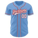 Light Blue Red White Custom Authentic Baseball Jersey - Style 4375 Custom Light Blue White-Red Authentic Baseball Jersey