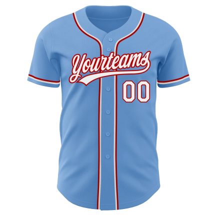 Light Blue Red White Custom Authentic Baseball Jersey - Style 4375 Custom Light Blue White-Red Authentic Baseball Jersey