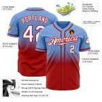 Custom Light Blue Baseball Jersey - Authentic Fade Design in White and Red Colors Custom Light Blue White-Red Authentic Fade