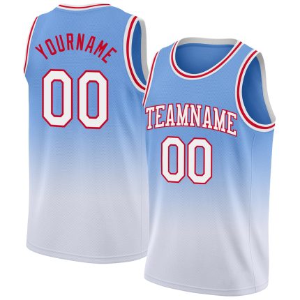 Light Blue White-Red Authentic Fade Basketball Jersey - Custom Design Stylish Sportswear Custom Light Blue White-Red Authentic
