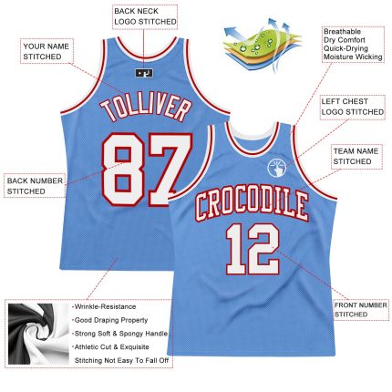 Light Blue Red White Custom Throwback Basketball Jersey - Authentic Design Custom Light Blue White-Red Authentic Throwback