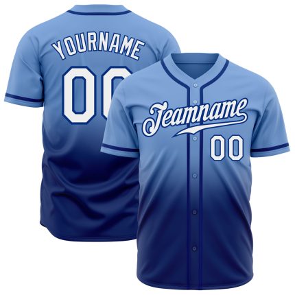 Light Blue White-Royal Authentic Fade Baseball Jersey | Custom Fashion Style Custom Light Blue White-Royal Authentic Fade