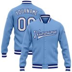 Custom Light Blue White-Royal Varsity Letterman Bomber Full-Snap Jacket Custom Light Blue White-Royal Bomber Full-Snap Varsity