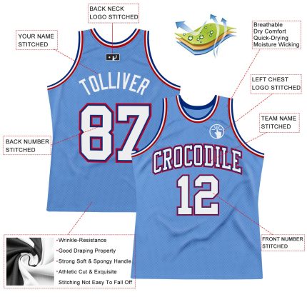 Light Blue White Royal Red Basketball Jersey - Custom Authentic Throwback Style Custom Light Blue White Royal-Red Authentic