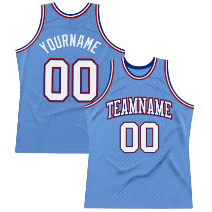 Light Blue White Royal Red Basketball Jersey - Custom Authentic Throwback Style Custom Light Blue White Royal-Red Authentic