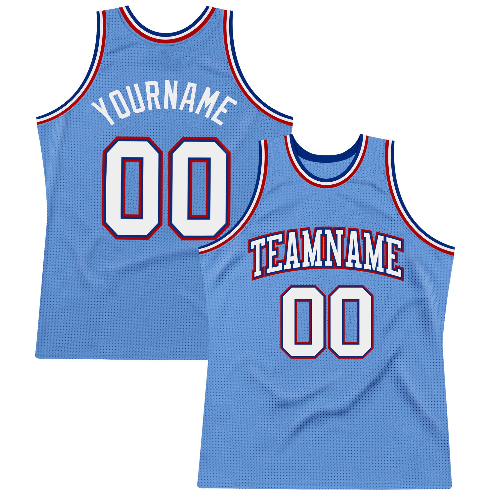 Light Blue White Royal Red Basketball Jersey - Custom Authentic Throwback Style Custom Light Blue White Royal-Red Authentic