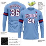 Light Blue White Royal-Red Performance T-Shirt for Men - Custom Long Sleeve Tee Custom Light Blue White Royal-Red Long Sleeve