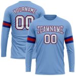 Light Blue White Royal-Red Performance T-Shirt for Men - Custom Long Sleeve Tee Custom Light Blue White Royal-Red Long Sleeve
