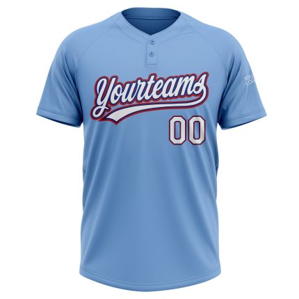 Light Blue White Royal Red Two-Button Unisex Softball Jersey - Customizable Design for Teams and Fans Custom Light Blue White