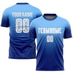 Light Blue White-Royal Sublimation Soccer Jersey | Custom Fade Fashion Uniform Custom Light Blue White-Royal Sublimation