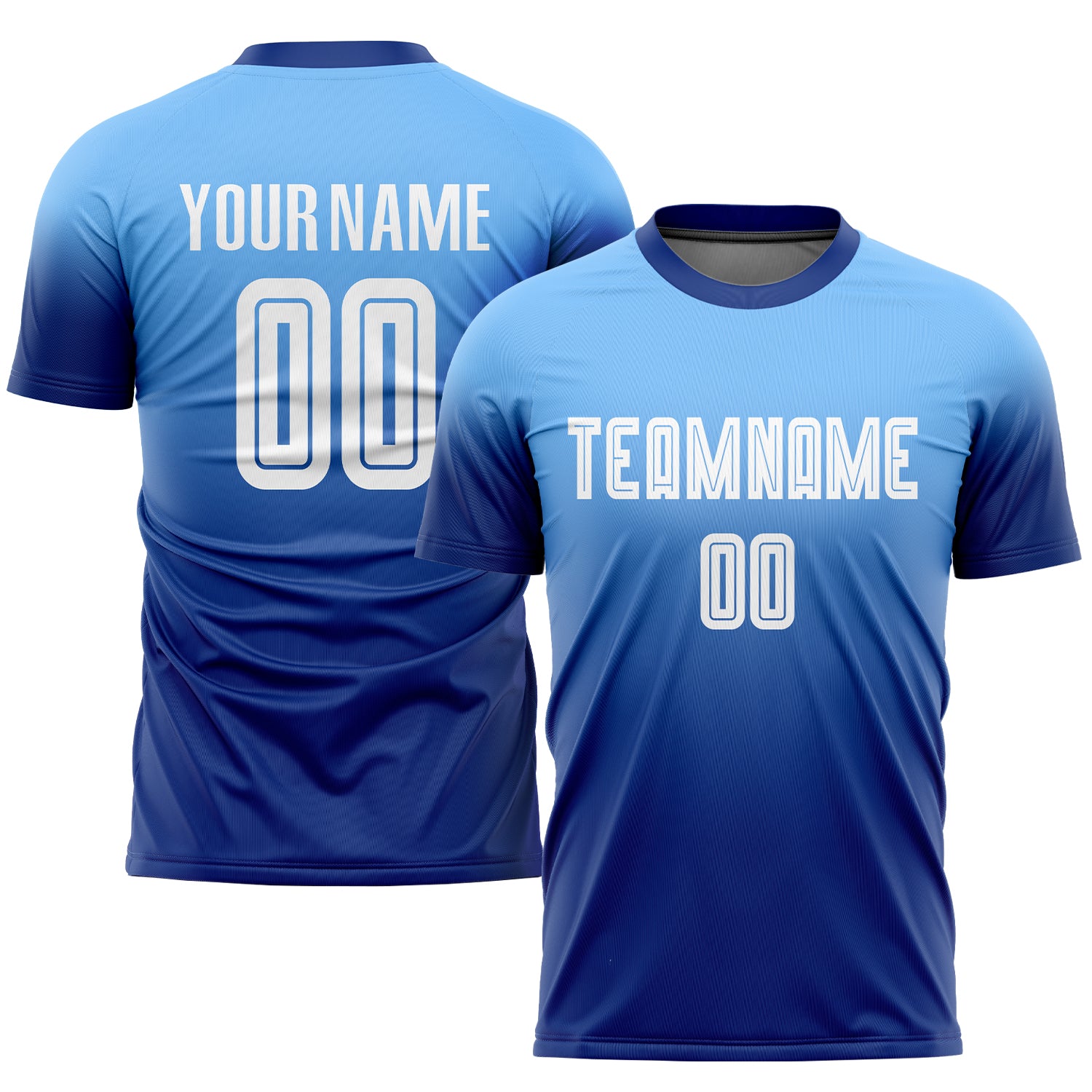 Light Blue White-Royal Sublimation Soccer Jersey | Custom Fade Fashion Uniform Custom Light Blue White-Royal Sublimation