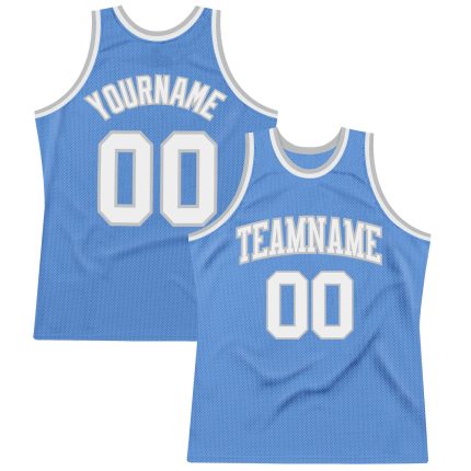 Light Blue White Silver Gray Authentic Throwback Basketball Jersey - Custom Design Custom Light Blue White-Silver Gray Authentic