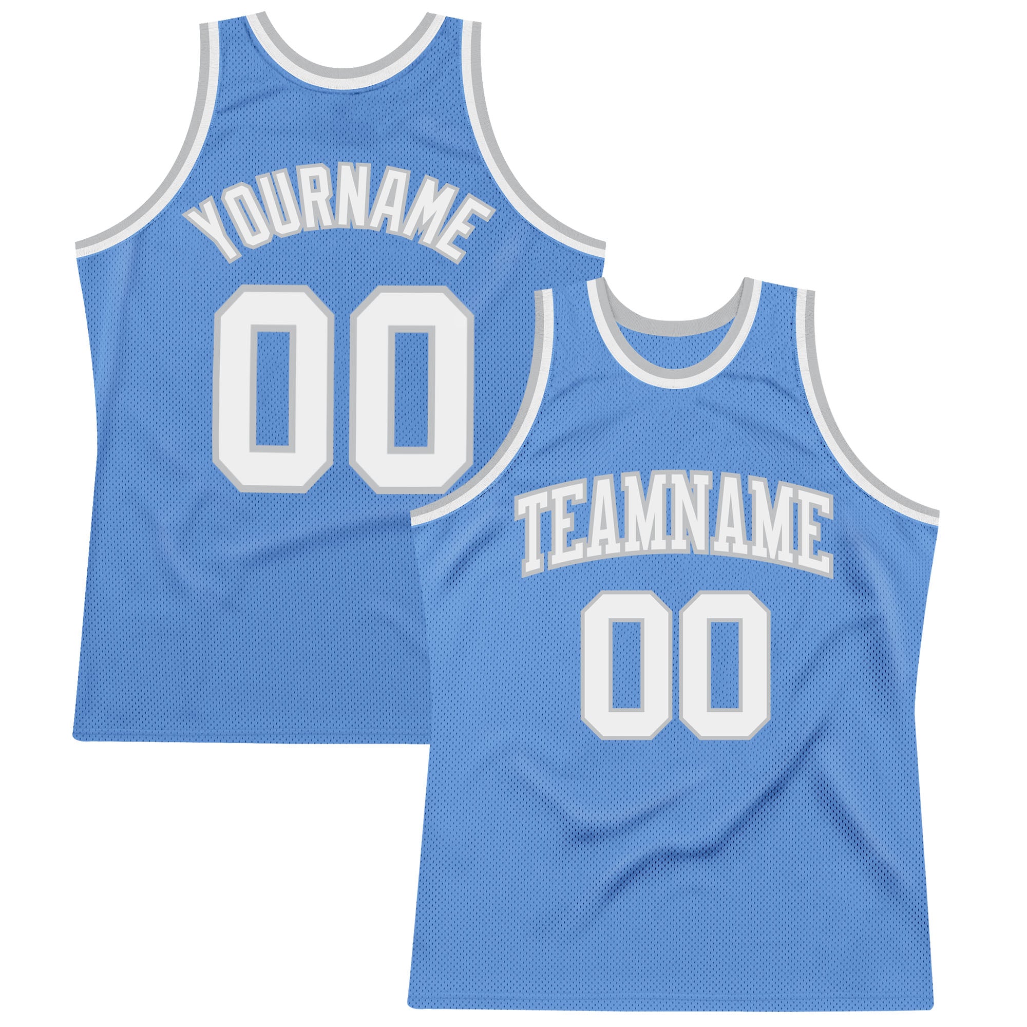 Light Blue White Silver Gray Authentic Throwback Basketball Jersey - Custom Design Custom Light Blue White-Silver Gray Authentic