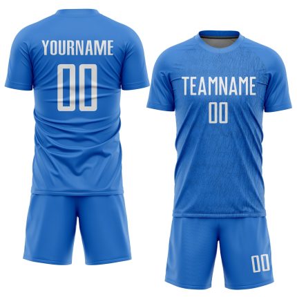 Custom Light Blue White Soccer Jersey - Personalized Sublimation Uniform Custom Light Blue White Sublimation Soccer Uniform