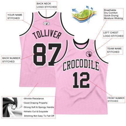 Light Pink Black White Basketball Jersey Custom Authentic Throwback Design Custom Light Pink Black-White Authentic Throwback