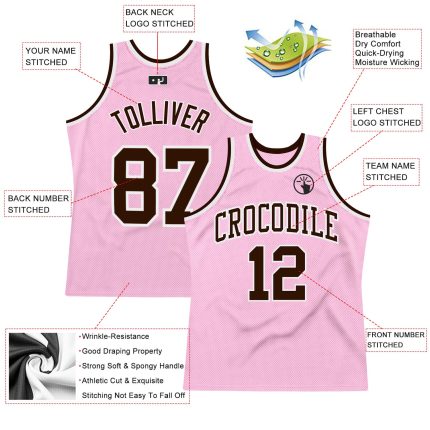 Light Pink Brown-White Custom Throwback Basketball Jersey - Authentic Design Custom Light Pink Brown-White Authentic Throwback
