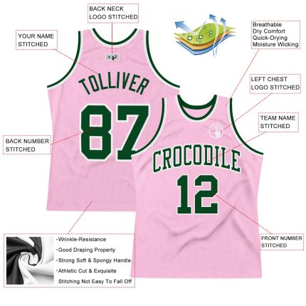Light Pink Green White Authentic Throwback Basketball Jersey Custom Design Custom Light Pink Green-White Authentic Throwback