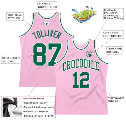 Light Pink Green White Authentic Throwback Basketball Jersey Custom Design Custom Light Pink Kelly Green-White Authentic