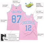 Custom Light Pink Blue-White Basketball Jersey Authentic Throwback Design Custom Light Pink Light Blue-White Authentic Throwback