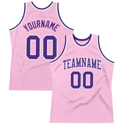 Authentic Light Pink Purple-White Throwback Basketball Jersey - Custom Design Custom Light Pink Purple-White Authentic Throwback