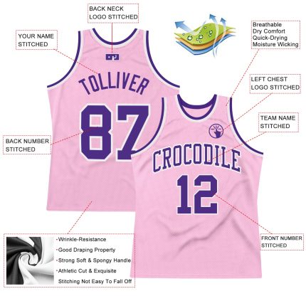 Authentic Light Pink Purple-White Throwback Basketball Jersey - Custom Design Custom Light Pink Purple-White Authentic Throwback
