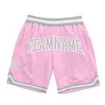 Light Pink Silver Gray White Throwback Basketball Shorts - Custom Fit Authentic篮球短裤 Custom Light Pink Silver Gray-White Authentic