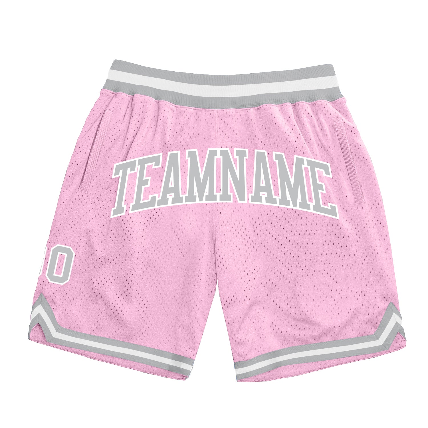 Light Pink Silver Gray White Throwback Basketball Shorts - Custom Fit Authentic篮球短裤 Custom Light Pink Silver Gray-White Authentic
