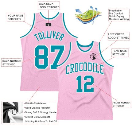 Light Pink Teal White Basketball Jersey - Custom Authentic Throwback Design Custom Light Pink Teal-White Authentic Throwback
