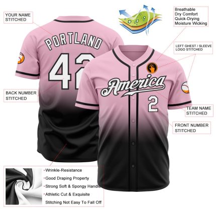 Light Pink Black White Authentic Fade Fashion Baseball Jersey - Custom Design Custom Light Pink White-Black Authentic Fade
